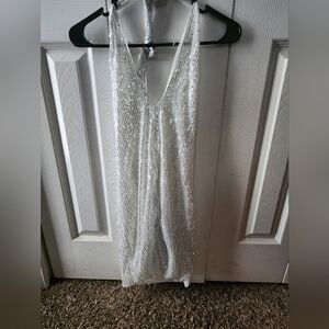 Silver Sequin Sleeveless Dress